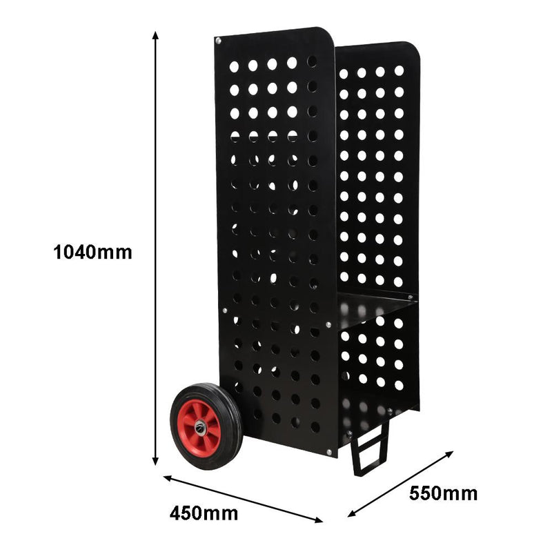 3-Teiliges Kaminholzwagen XXL Schwarz 2 Räder edelstahl Trolley