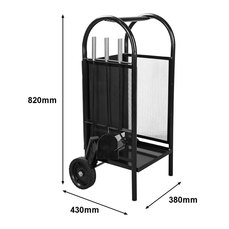 3-Teiliges Kaminholzwagen XL Schwarz 2 Räder edelstahl Trolley