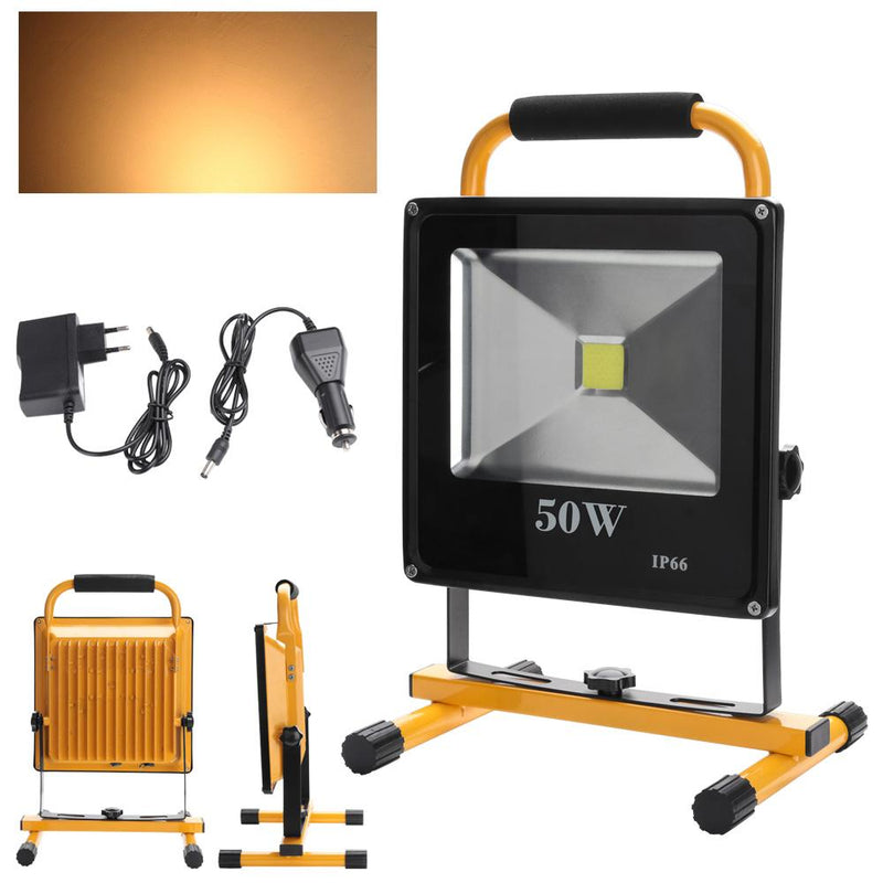 Wolketon Onlineshop Günstig Kaufen LED Flutlicht Fluter Lampe Außen Strahler Baustrahler Akku-Strahler 50W Warmweiß(Gelb)