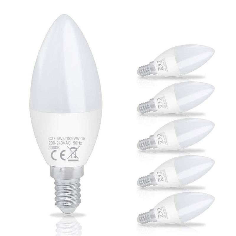 Wolketon Onlineshop Günstig Kaufen 4.5W LED Birnen Ersetzt 38W Halogenlampen C37 E14 Warmweiß 3000K 6er Pack