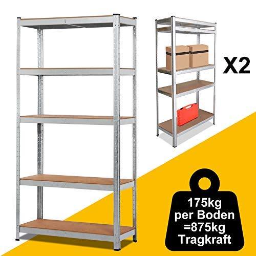 Wolketon Onlineshop Günstig Kaufen Regal Lagerregal 2 Stück 180 * 90 * 40cm bis 875 kg Traglast Verzinkt schwerlastregal mit 5 soliden Böden MDF