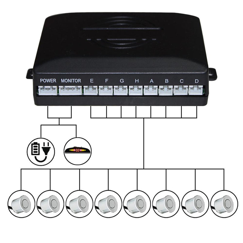 Einparkhilfe 8 Sensoren Auto Rückfahrwarner Rückfahrsystem Parksensoren Silber KFZ PKW PDC