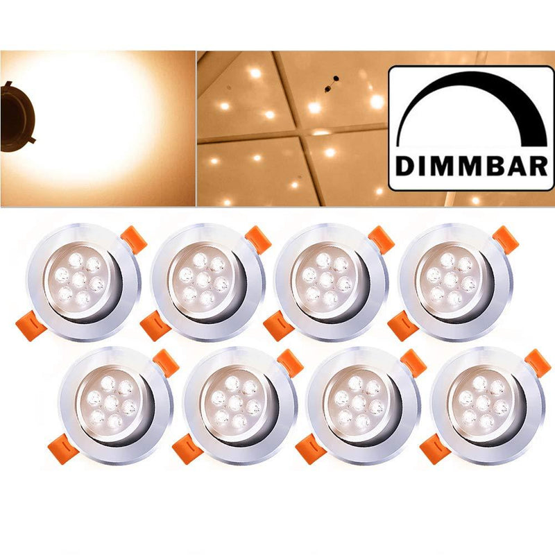 Wolketon Onlineshop Günstig Kaufen® 8 Stück LED Einbaustrahler Dimmbar Warmweiss 7W LED Einbauspots, Round, Aluminium