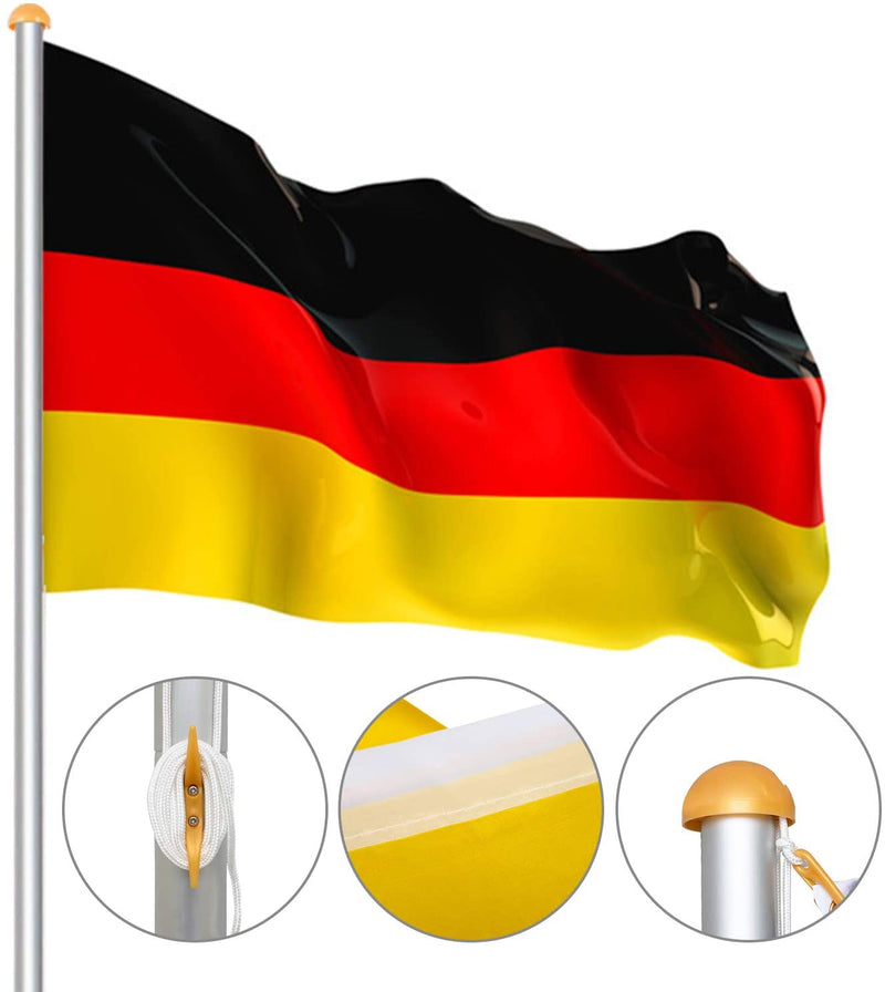 Wolketon Onlineshop Günstig Kaufen Aluminium Fahnenmast 6,5m + Deutschlandfahne 150 * 90 cm