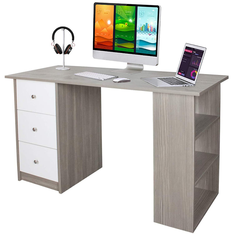 Wolketon Onlineshop Günstig Kaufen Schreibtisch Computertisch Arbeitstisch Bürotisch PC Tisch, mit DREI Fächer und DREI Schubladen, für Familie, Büro (Weiß - grau) 120 x 49 x 72 cm