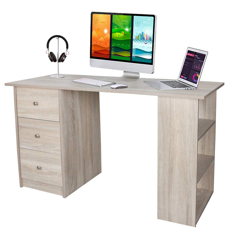 Wolketon Onlineshop Günstig Kaufen moderner Schreibtisch computertisch Holzfarbe mit 3 Schublade und 3 Regal, 120 x 49 x 72 cm, Holzoptik