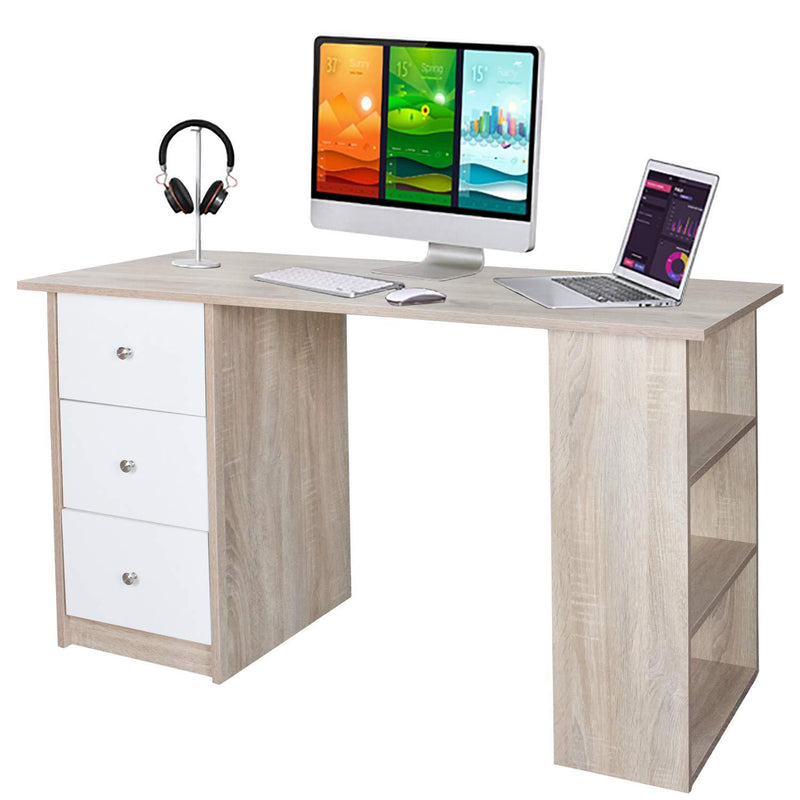 Wolketon Onlineshop Günstig Kaufen Schreibtisch Computertisch moderner Bürotisch mit 3 Schubladen 3 Regale, 120 x 49 x 72 cm(Weißes Holzfarbe)