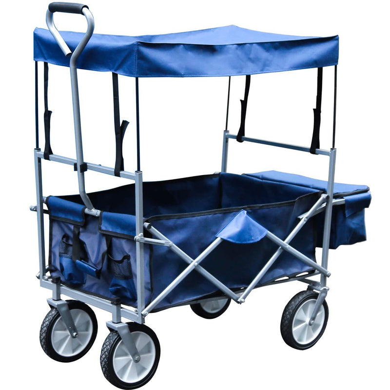 Wolketon Onlineshop Günstig Kaufen Faltbarer Bollerwagen mit Dach Transportkarre Belastbar bis 80kg, 360 ° Blau