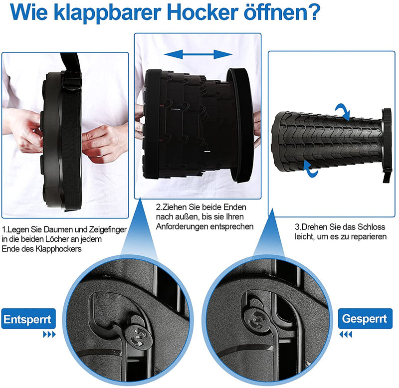 Wolketon Tragbarer Klapphocker Campinghocker Faltbar Höhenverstellbar