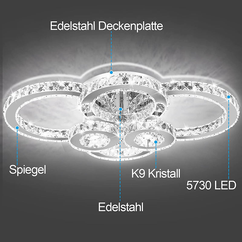 Wolketon LED Kristall Deckenleuchte metall 96w Dimmbar