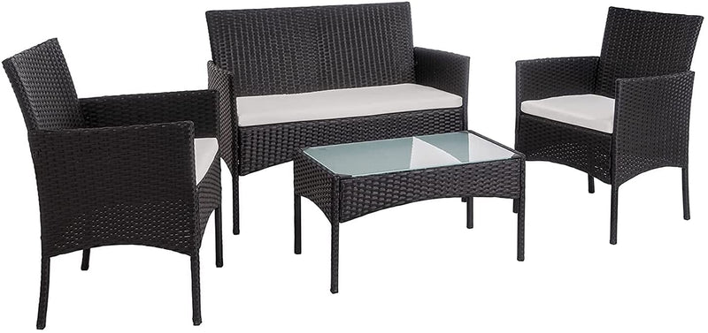 Wolketon Sitzgruppe Essgruppe Schwarz Poly Rattan für 3-4 Personen