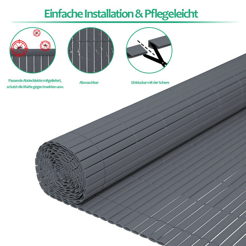 Wolketon PVC Sichtschutzmatte Grau/Bambus