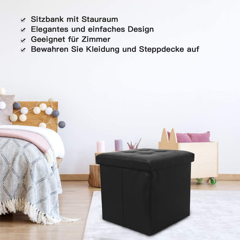 Wolketon Schwarz Faltbar Sitzhocker Aufbewahrungsbox 38x38x38cm 40L