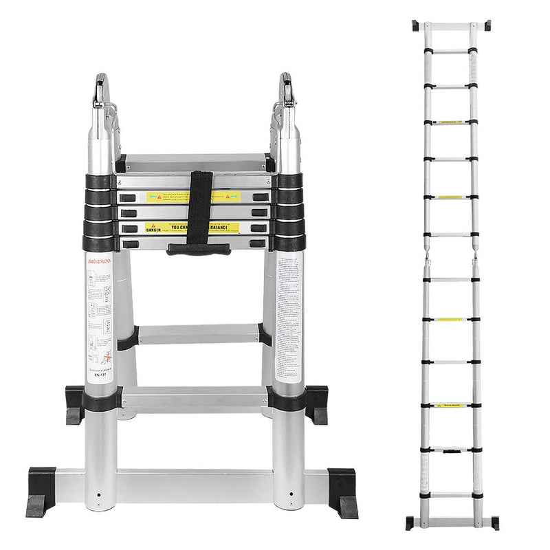 Wolketon Onlineshop Günstig Kaufen 3.8M Aluminium ausziehbare Leiter Doppelseite 1.9M+1.9M Teleskopleiter Klappleiter